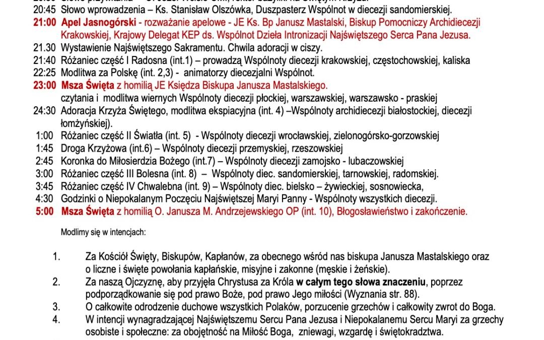 Ogólnopolskie czuwanie modlitewne w sanktuarium w Zuzeli | Program