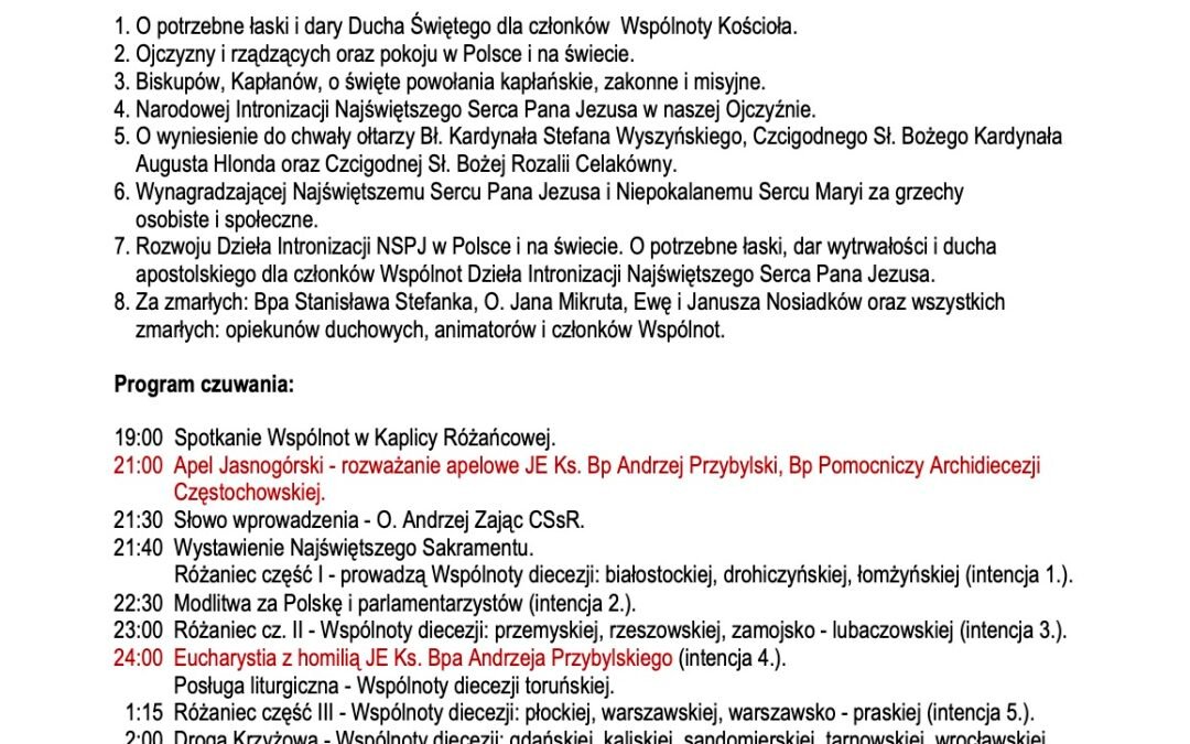 Ogólnopolskie czuwanie na Jasnej Górze | Program