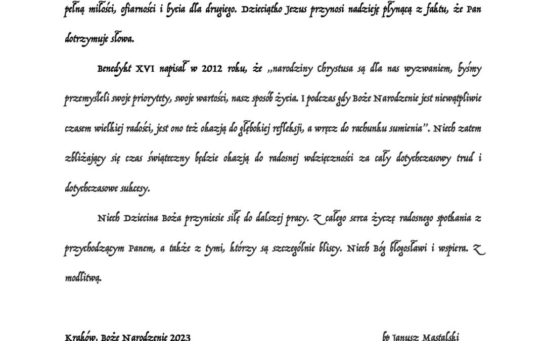 Życzenia na Święta Bożego Narodzenia 2023 | od bp Janusza Mastalskiego